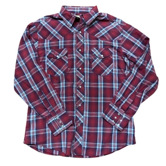 Wrangler Western Pearl Snap Cotton Long Sleeve Plaid Red White Men's Size Large - Picture 1 of 7